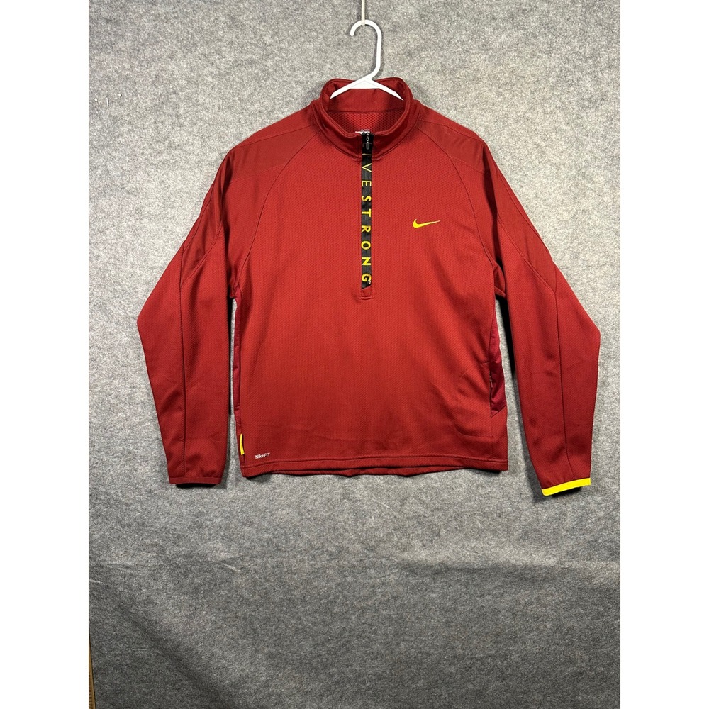 Nike LIVESTRONG Mens Dri-FIT 1/4 Zip Pullover Training Top Red Yellow Large
